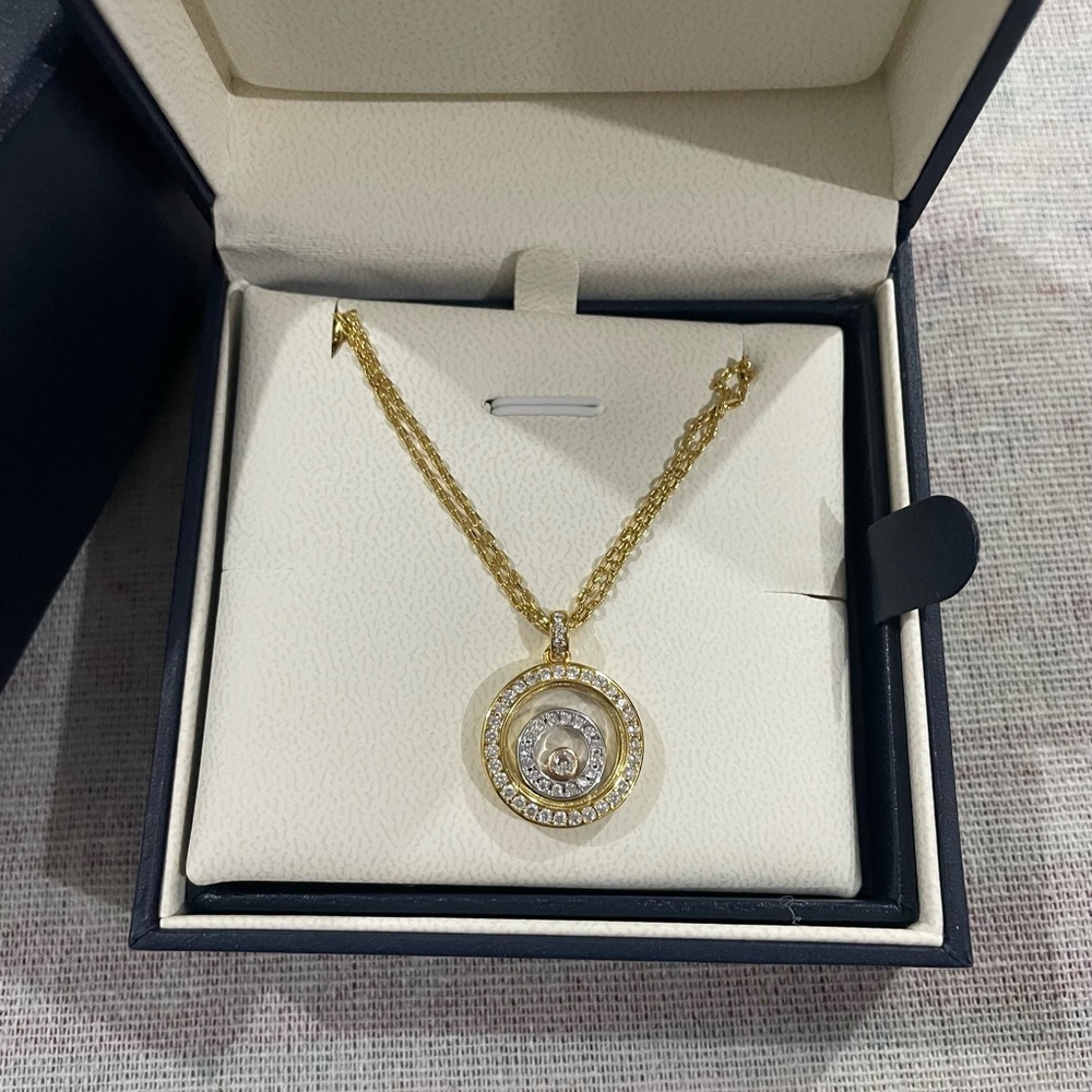 Chopard Gold and Crystal Circular Pendant Necklace - Picture 5 of 14
